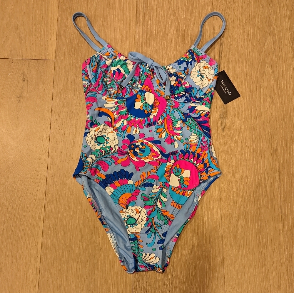 kate spade Light Blue Floral One-Piece Swimsuit with Multicolor Print